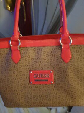 Vintage coral and brown Guess tote purse